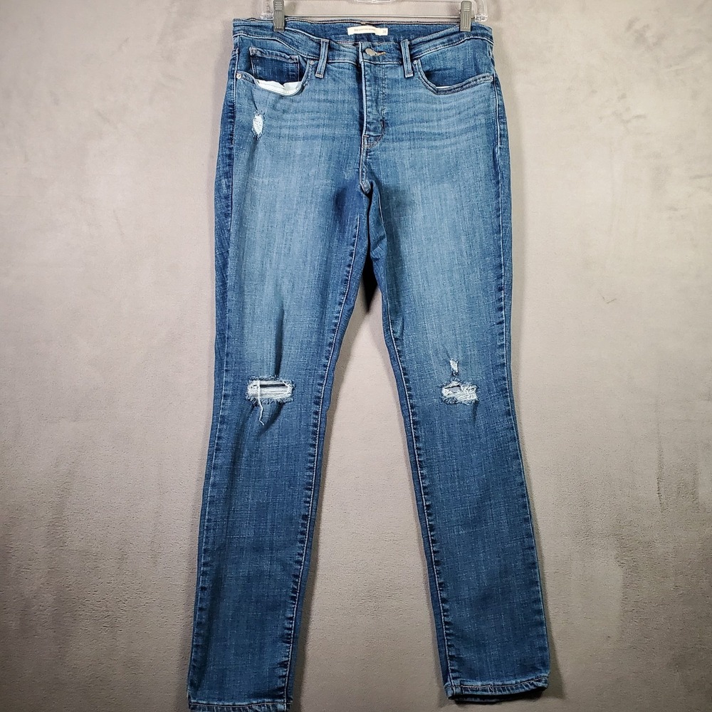 Levis 311 Shaping Skinny Jeans Womens 31x28 Medium Wash Distressed Stretch Denim